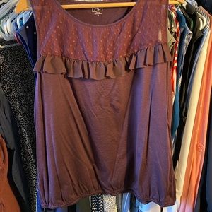 Loft outlet cotton burgundy blouse w/ cinch waist